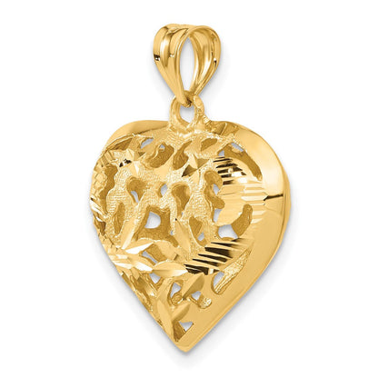 14K Gelbgold Fancy 3D-Herz-Charm