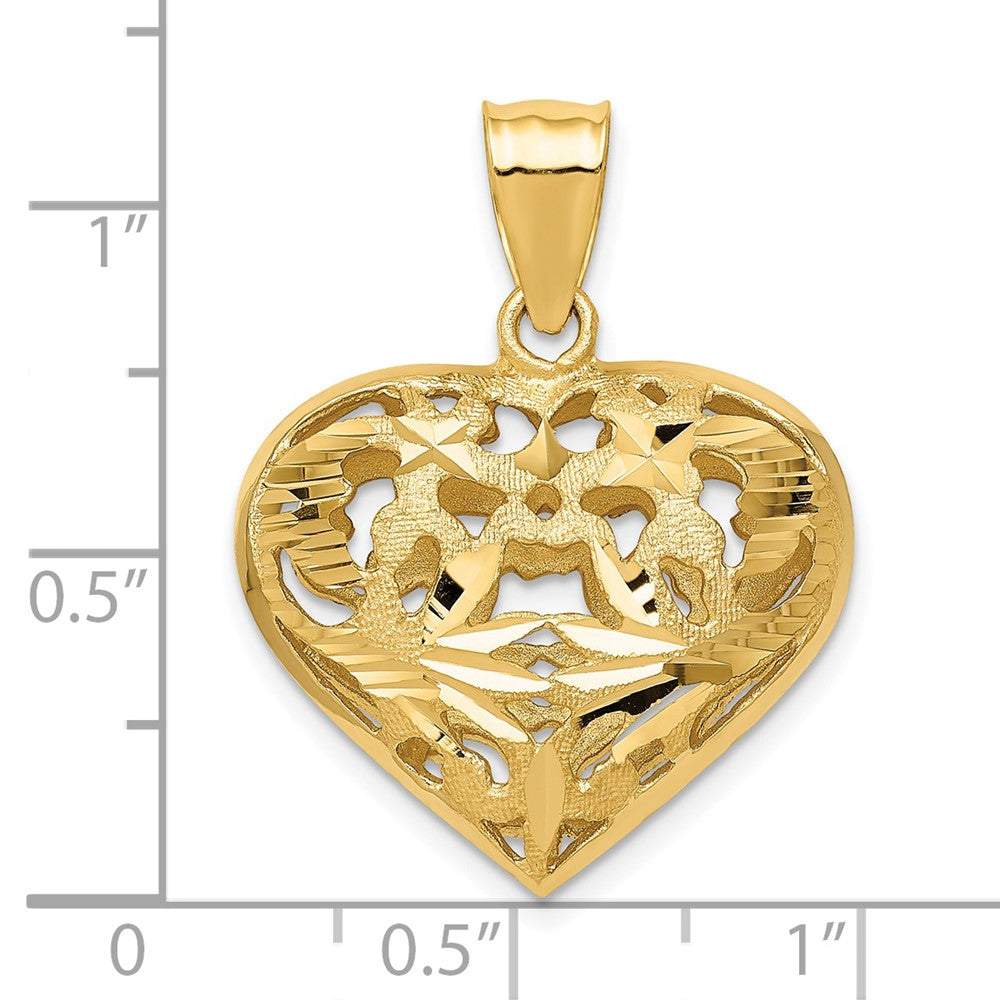 14K Gelbgold Fancy 3D-Herz-Charm