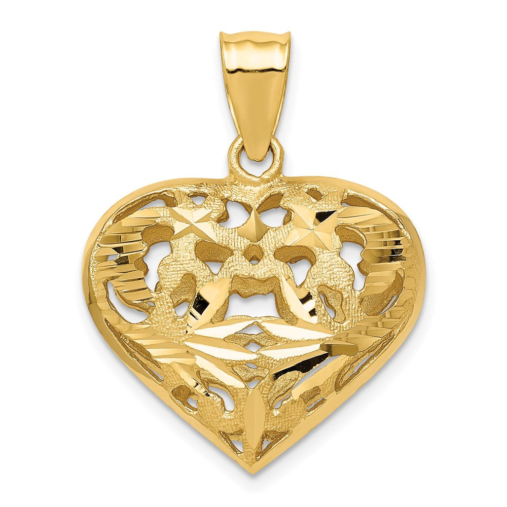 14K Gelbgold Fancy 3D-Herz-Charm