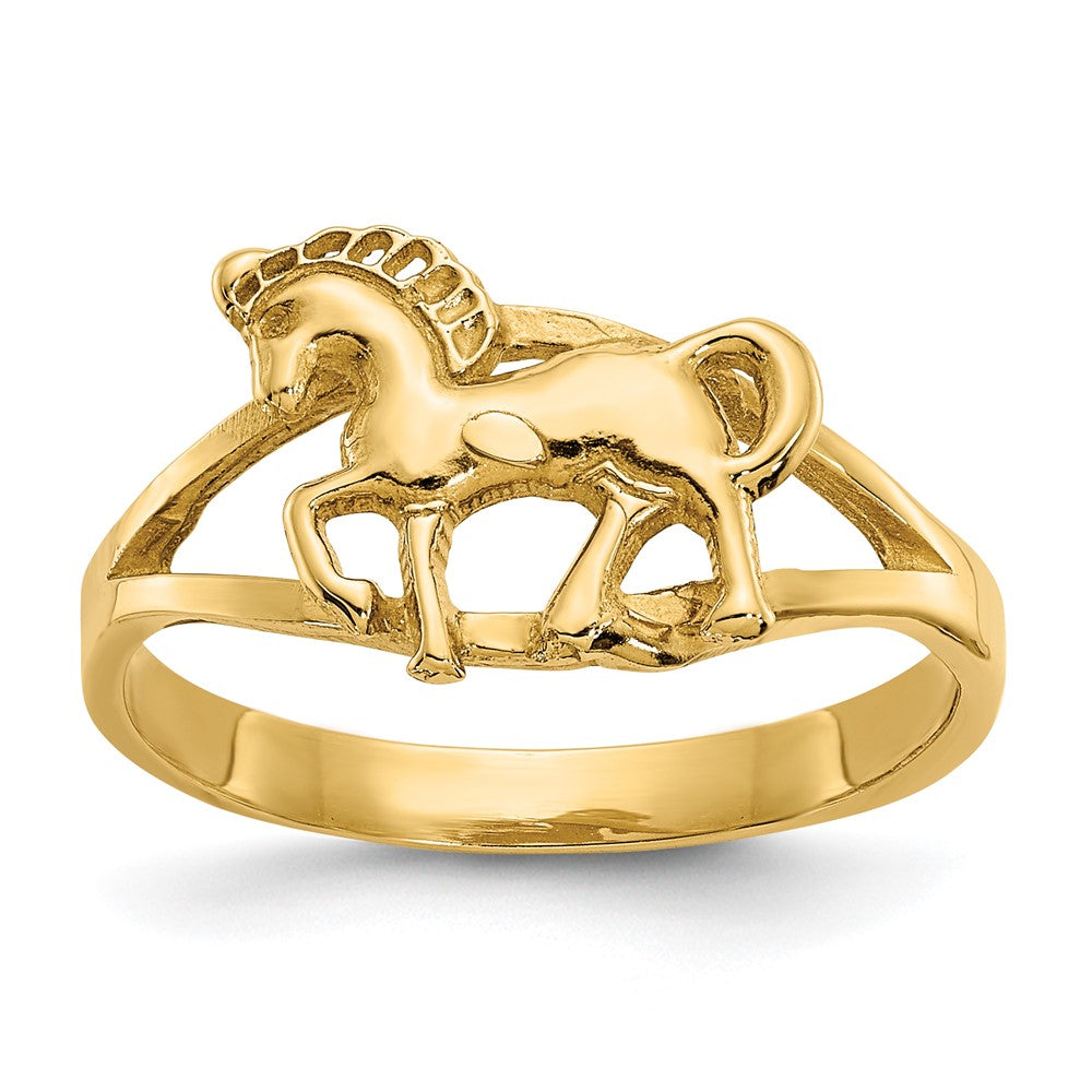 14K Gelbgold Ring mit Pferdemotiv, poliert