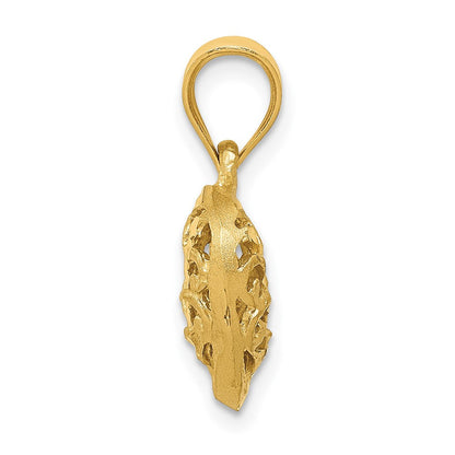 14K Gelbgold Poliert Filigran 3-D Gepolstertes Herz Anhänger