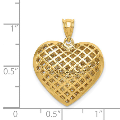 14K Gelbgold Polierter 3-D Gewebter Gepolsterter Herz-Anhänger
