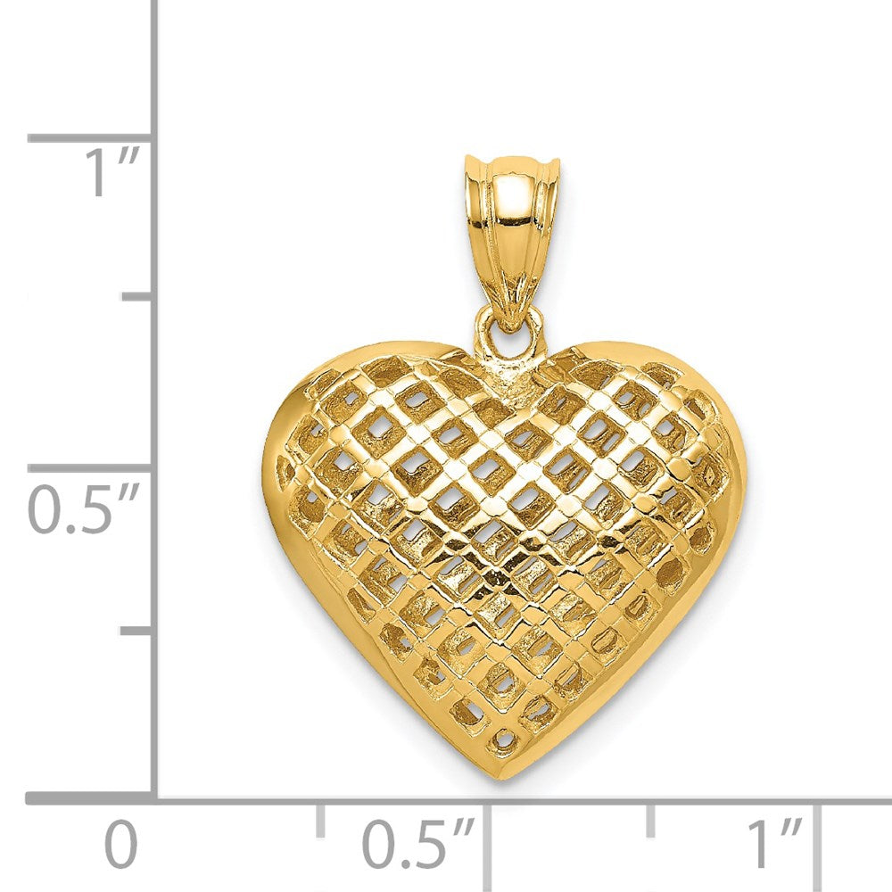 14K Gelbgold Poliert 3-D Geflochtener Gewölbter Herz-Anhänger