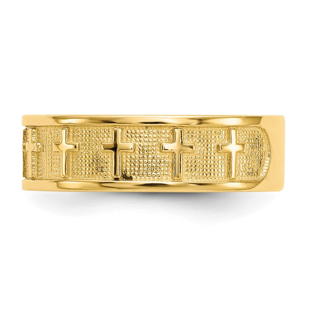 14K Gelbgold Kreuzring, poliert & satiniert
