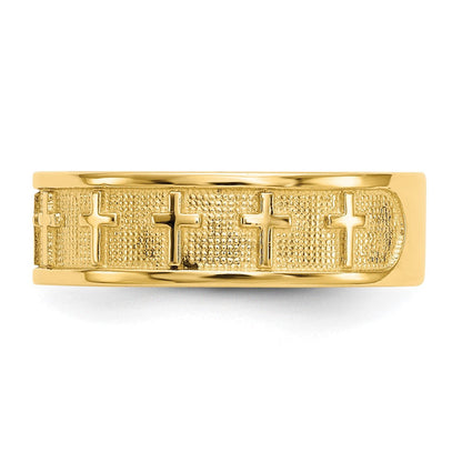 14K Gelbgold Kreuzring, poliert & satiniert