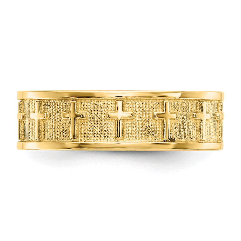 14K Gelbgold Kreuzring, poliert & satiniert