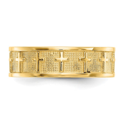 14K Gelbgold Kreuzring, poliert & satiniert