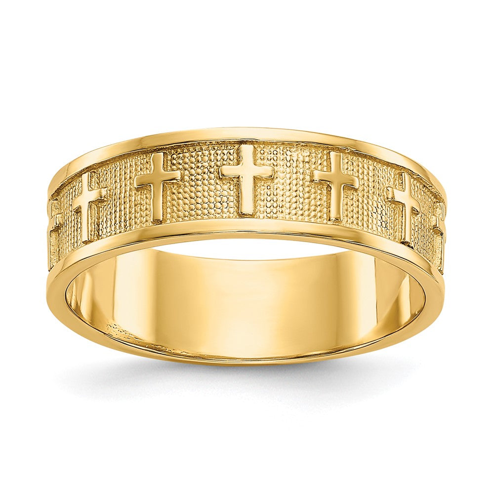 14K Gelbgold Kreuzring, poliert & satiniert
