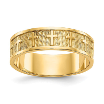14K Gelbgold Kreuzring, poliert & satiniert