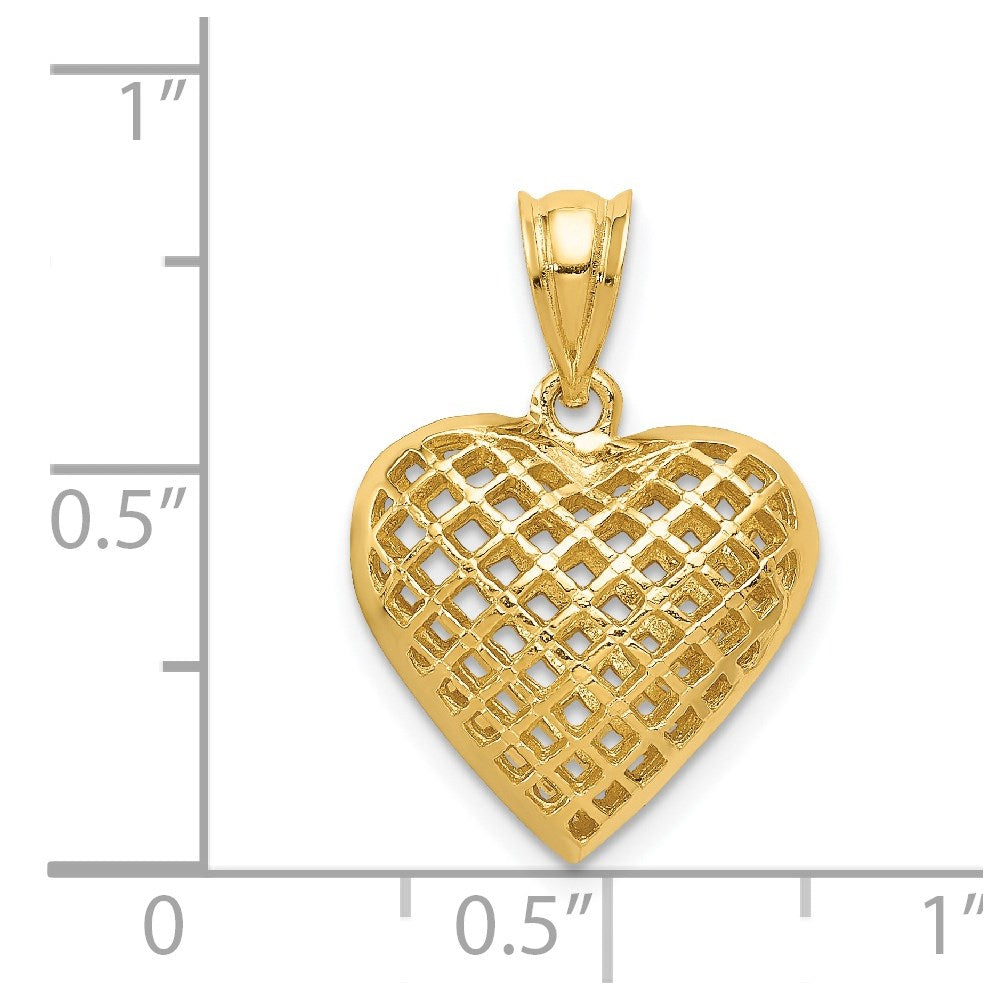 14K Gelbgold Poliert 3-D Geflochtener Gepolsterter Herz-Anhänger
