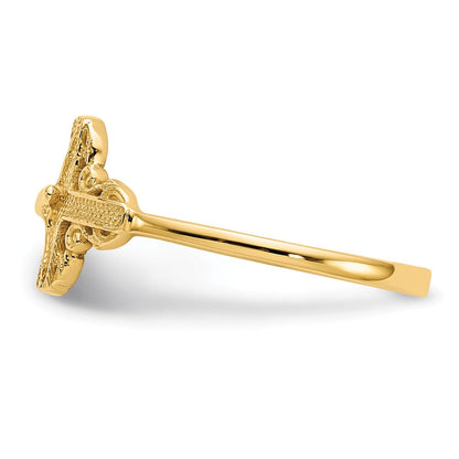 14K Gelbgold Kruzifix-Ring mit Diamantschliff