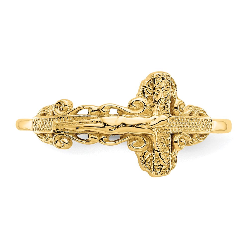 14K Gelbgold Kruzifix-Ring mit Diamantschliff