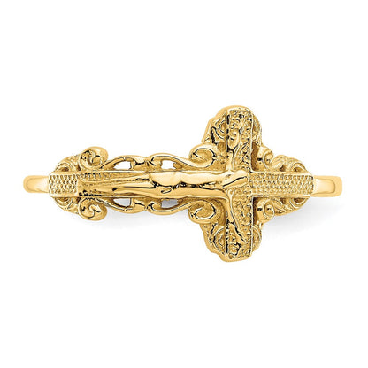14K Gelbgold Kruzifix-Ring mit Diamantschliff