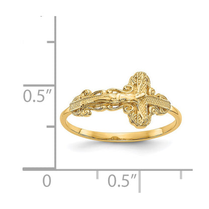 14K Gelbgold Kruzifix-Ring mit Diamantschliff