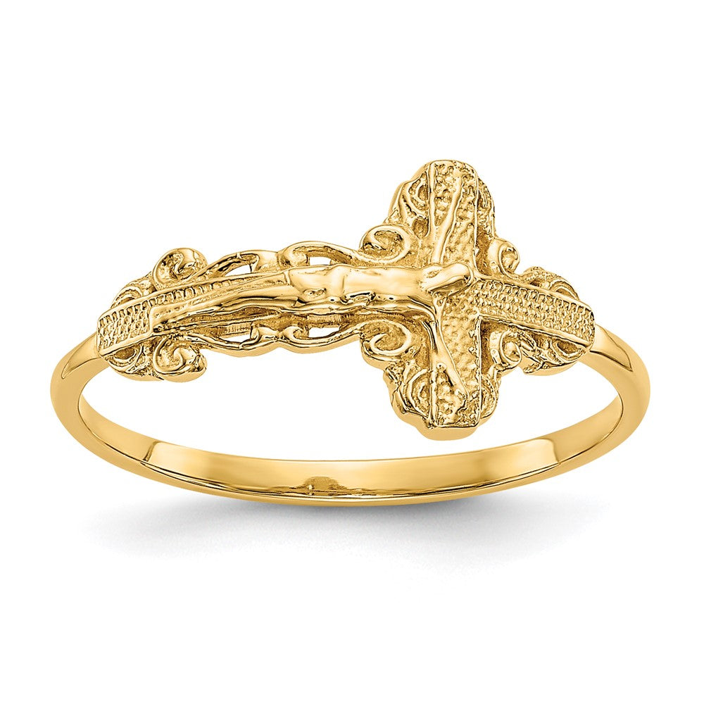 14K Gelbgold Kruzifix-Ring mit Diamantschliff