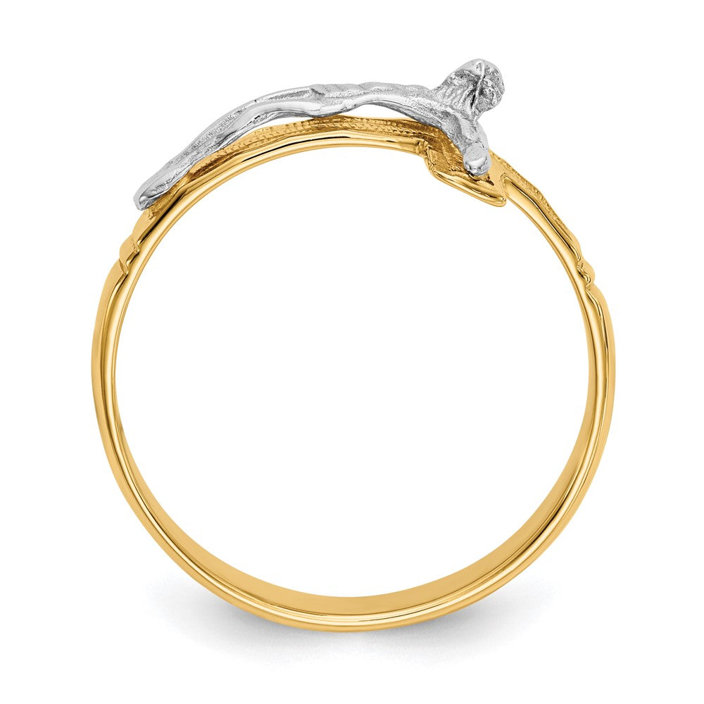 14K Bicolor-Gold polierter diamantgeschliffener Herren-Kruzifix-Ring