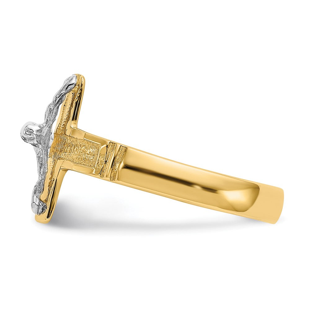 14K Bicolor-Gold polierter diamantgeschliffener Herren-Kruzifix-Ring