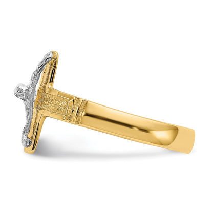 14K Bicolor-Gold polierter diamantgeschliffener Herren-Kruzifix-Ring