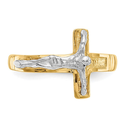 14K Bicolor-Gold polierter diamantgeschliffener Herren-Kruzifix-Ring