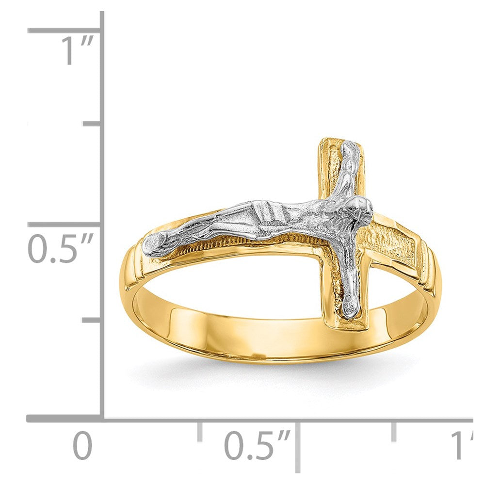 14K Bicolor-Gold polierter diamantgeschliffener Herren-Kruzifix-Ring