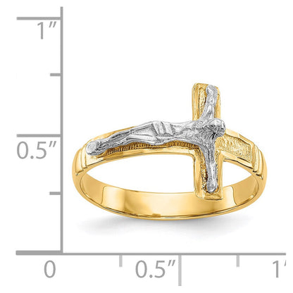 14K Bicolor-Gold polierter diamantgeschliffener Herren-Kruzifix-Ring