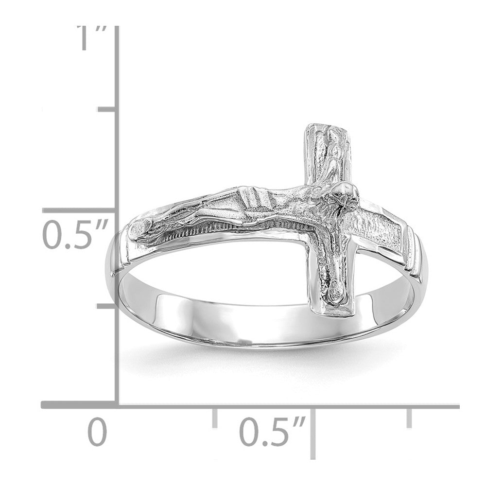 14K Weißgold Herren-Kreuz-Ring, poliert, diamantgeschliffen
