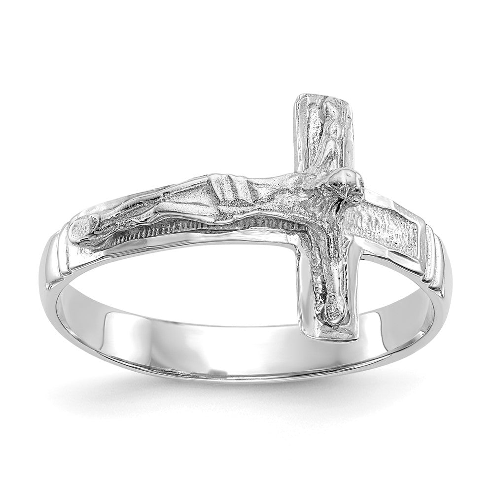 14K Weißgold Herren-Kreuz-Ring, poliert, diamantgeschliffen