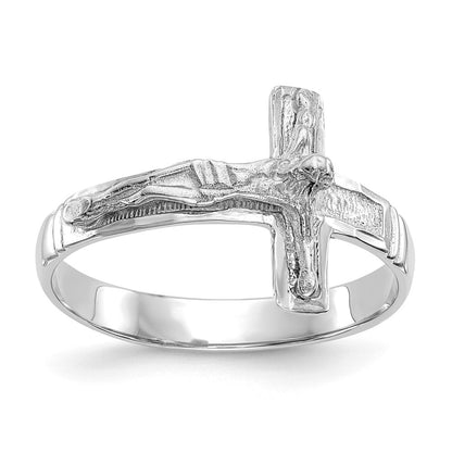 14K Weißgold Herren-Kreuz-Ring, poliert, diamantgeschliffen