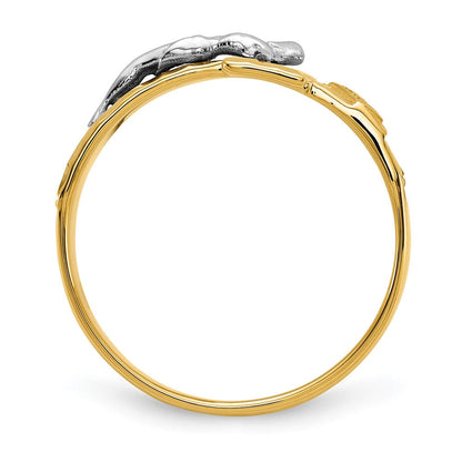 14K Bicolor Gold Herrenring mit Kruzifix, poliert und diamantiert