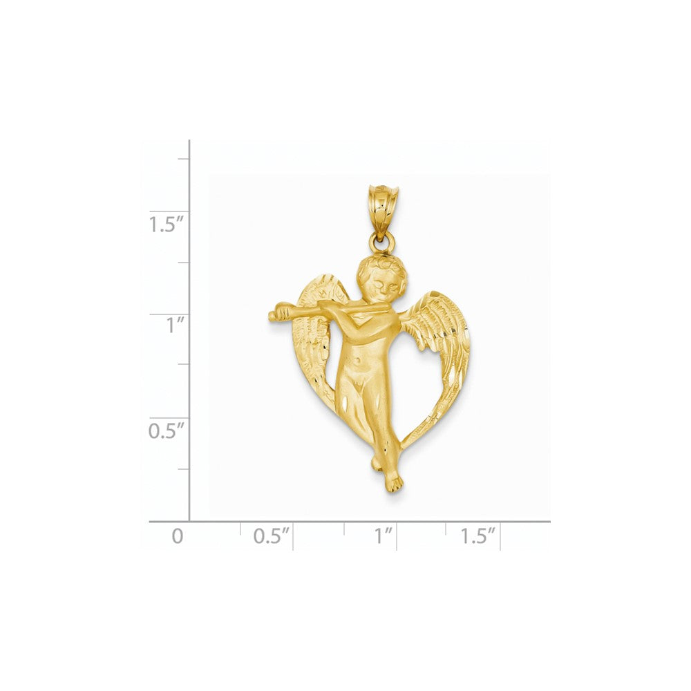14 Karat Gelbgold Engel mit Flöte Anhänger, satiniert