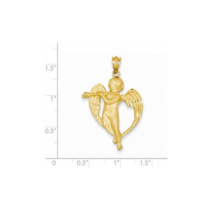 14 Karat Gelbgold Engel mit Flöte Anhänger, satiniert