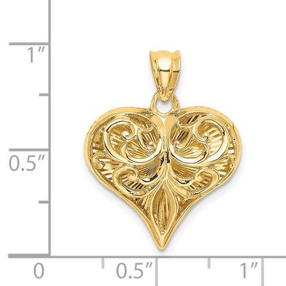 14K Gelbgold Polierter Herzanhänger mit Muster