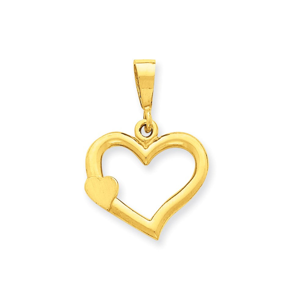 585 Gelbgold Massiv Herz-Anhänger, satiniert-poliert, Fantasie-Design
