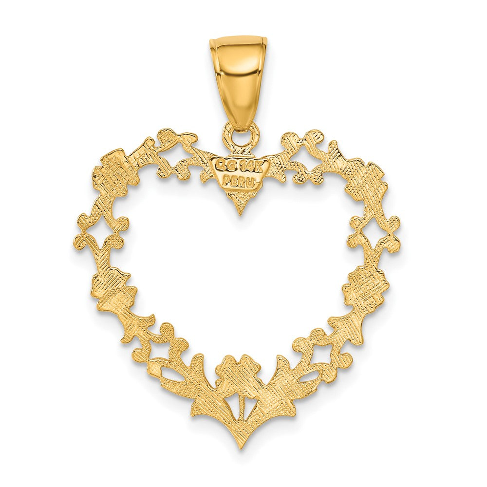 14K Gelbgold Polierter Herz-Anhänger mit Blumenrand