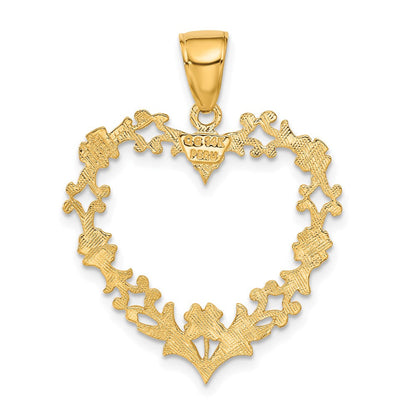 14K Gelbgold Polierter Herz-Anhänger mit Blumenrand