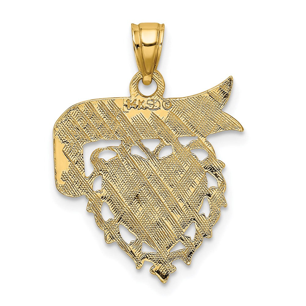 14K Gelbgold polierter „I LOVE YOU"-Herz-Charm mit Banner