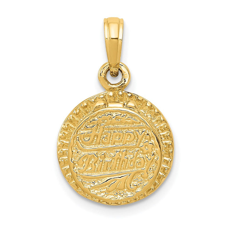 14K Gelbgold 3D-Anhänger „Geburtstagstorte mit Kerze“ mit Emaille