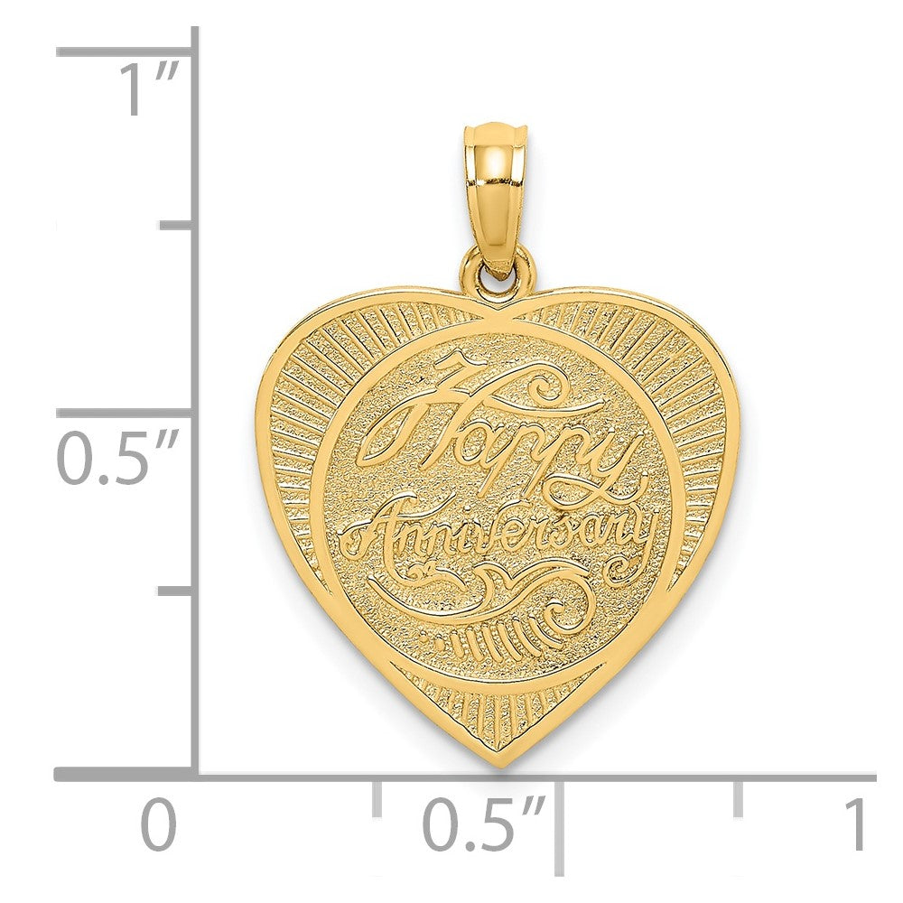 14K Gelbgold Charm „HAPPY ANNIVERSARY" in Herzform mit strukturierter Rückseite
