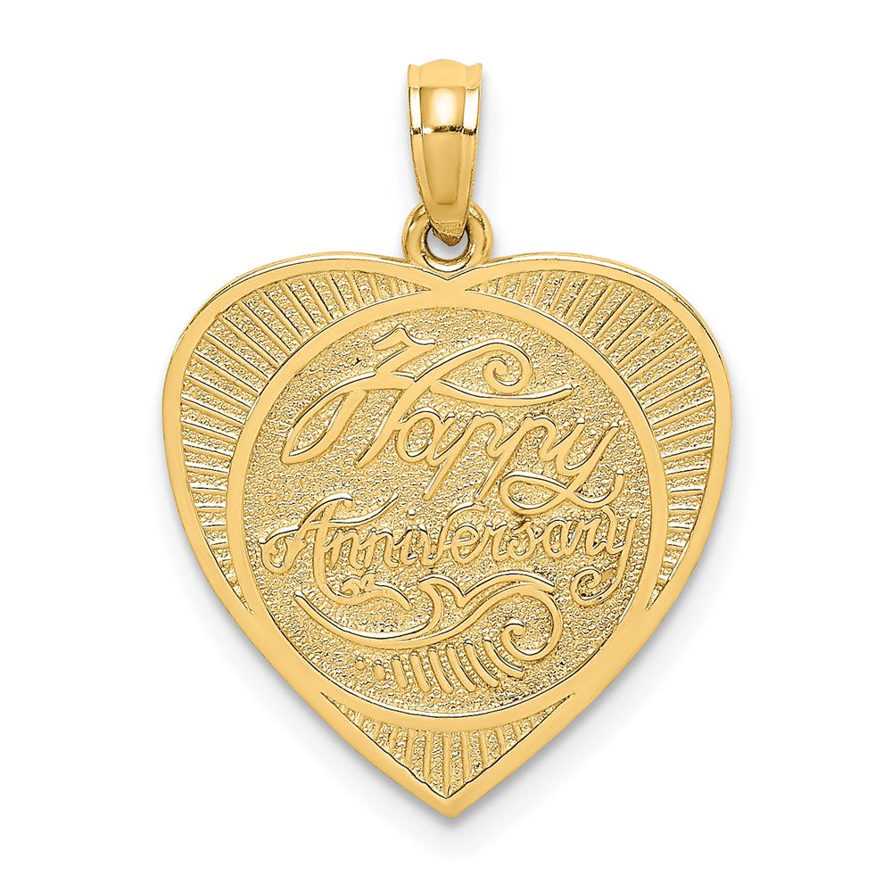 14K Gelbgold Charm „HAPPY ANNIVERSARY" in Herzform mit strukturierter Rückseite