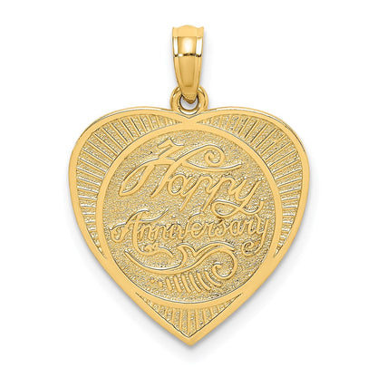 14K Gelbgold Charm „HAPPY ANNIVERSARY" in Herzform mit strukturierter Rückseite