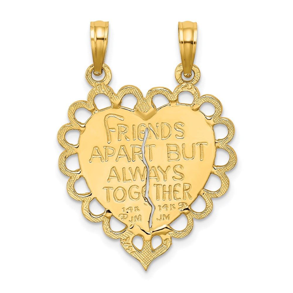14 Karat Gelbgold Polierter „BEST FRIEND“ 2-teiliger Herz-Charm zum Auseinanderbrechen