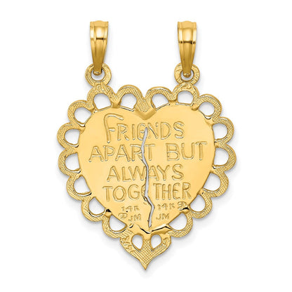 14 Karat Gelbgold Polierter „BEST FRIEND“ 2-teiliger Herz-Charm zum Auseinanderbrechen