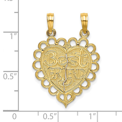 14 Karat Gelbgold Polierter „BEST FRIEND“ 2-teiliger Herz-Charm zum Auseinanderbrechen