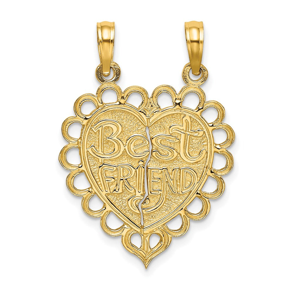 14 Karat Gelbgold Polierter „BEST FRIEND“ 2-teiliger Herz-Charm zum Auseinanderbrechen