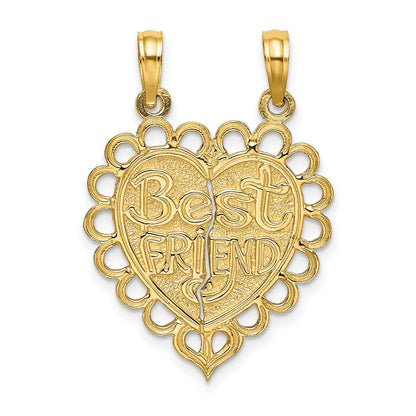 14 Karat Gelbgold Polierter „BEST FRIEND“ 2-teiliger Herz-Charm zum Auseinanderbrechen