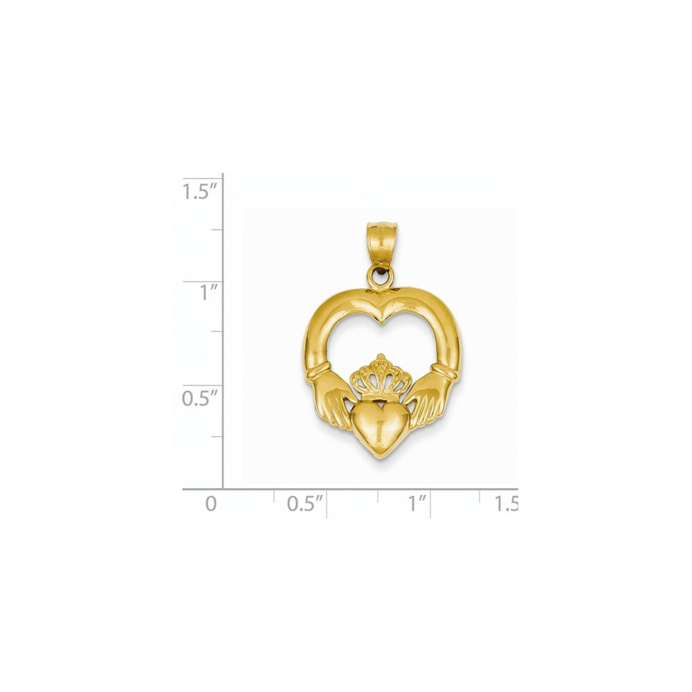 14K Gelbgold Poliert Offener Claddagh-Anhänger