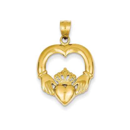 14K Gelbgold Poliert Offener Claddagh-Anhänger