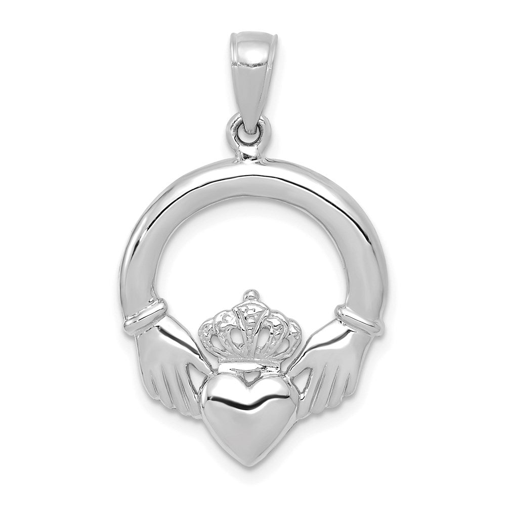 14K Weißgold Claddagh-Anhänger, poliert