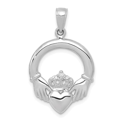 14K Weißgold Claddagh-Anhänger, poliert