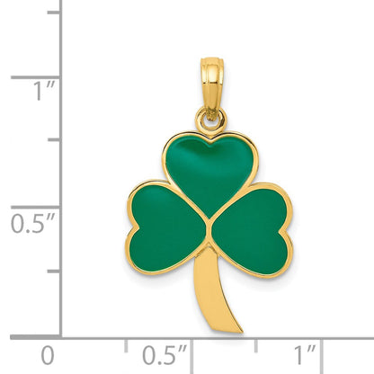 14K Gelbgold Kleeblatt-Anhänger mit grüner Emaille